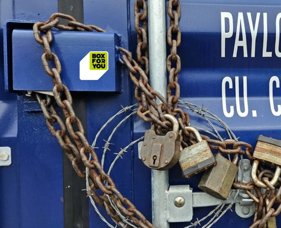 container sécurisé par chaîne et cadenas