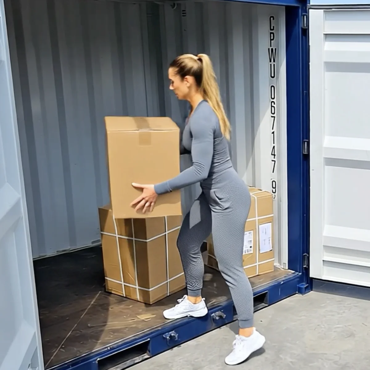 Location de box femme qui range cartons